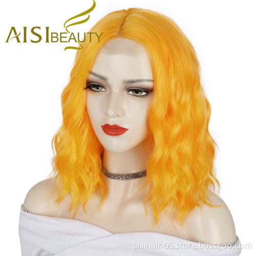 Aisi Beauty Natural Cheap Price U Part Light Golden Good Quality Loose Wave Bob Cut Frontal Curly Short Wavy Lace Front Wig